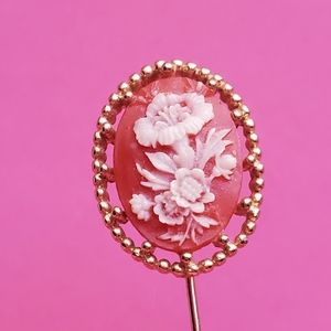 Crown Trifari Flower Cameo Hat Stick Pin